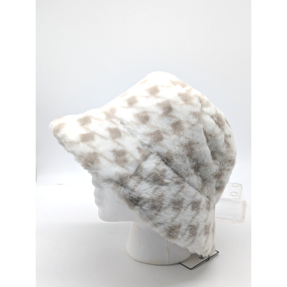 Laundry Shelli Segal Faux Fur Bucket Hat Gray White Animal Print NWT O/S
